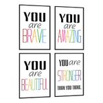 4 Pieces Wall Art Canvas Prints Color Words Inspirational Quotes - Motivational Posters Cartoon Pictures Painting - Black Frame for Children's Room Home Decor - 8 X 12 Inch