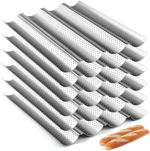 Mifoci 6 Pcs Non Stick Baguette Pan 15" x 13" Bread Pan Carbon Steel Bread Mold Perforated 4 Wave Loaves Loaf Oven Bread Tray for Sourdough French Bread Baking (Silver)