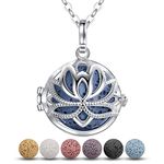 INFUSEU Aromatherapy Anxiety Necklaces Lotus Flower Pendant for Women Girls Essential Oil Diffuser Jewelry Lava Rock Stone Meditation Gifts for Yoga Instructor Lover Spiritual People