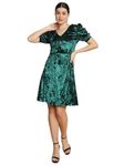 Klaasey Sparkling Bottle Green Cocktail Dress | Elegant & Classy | Short Puff Sleeves | Finest Velvet Fabric | Western Dress for Women & Girls | Confidence-Boosting Fashion
