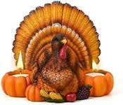 ALLADINBOX Large Resin Turkey Tea Light Candle Holder Figurine Thanksgiving Decoration for Fall Autumn Votive Candleholder Centerpiece with Pumpkins Corn Home Tabletop Décor Gift(Candles not Included)