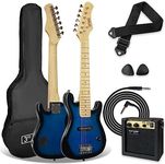 3rd Avenue 1/4 Size Kids Electric Guitar Pack for Junior Beginners - 6 Months FREE Lessons, 5W Portable Amp, Cable, Bag, Picks and Strap - Blue