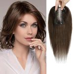 Hair Toppers for Women Real Human Hair 100% Remy Hair Topper 120 Density Swiss Base Hand-Tied Hair Toppers for Thinning Hair Slight Hair Loss Cover Gray Hair Medium Brown (10inch, 4#)