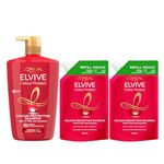 L’Oréal Paris Elvive Colour Protect Shampoo XL 1L with 2x Refill Pouches 500ml, for Coloured, Highlighted Hair, Prolongs Colour Vibrancy, Silicone Free