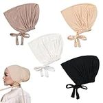 Hijab Undercap,4 Pcs Hijab Cap Underscarf,Islamic Muslim Under Hijab Caps Inner Head Scarf Cap with Tie Back Closure Solid Color Underscarf Hijab Cap Turban Head Wraps for Women Chemo Sleep Cap