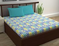 Divine Casa Cotton Blend Double Size Bed Bedsheet with 2 Pillow Covers Cozy Cool Neemy Nim Flatsheet - Imperior Blue