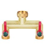 iBamso Heavy Duty Brass Garden Hose Splitter, 3/4 inch 2 Way Hose Tap Splitter High Flow Outlet with 2 Individual On/Off Valve and Extended Handle, Pipe Tap Splitter can Mounting Two Timer Meanwhile