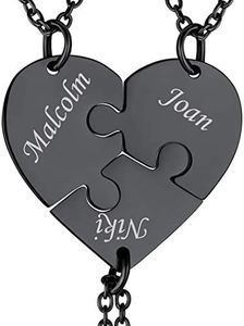 Personalized Heart Puzzel Piece Necklace for 3 Black BFF Best Friends Jewelry Three Friendship Necklaces for Grils