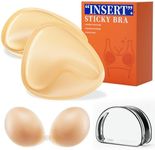 JCOHL Double Sided Adhesive Bra Inserts - Breathable Memory Foam Push Up Pads for Swimsuits & Sports Bras + with Pair of Reusable Silicone Sticky Bra for Backless Dresses (Medium, Beige)