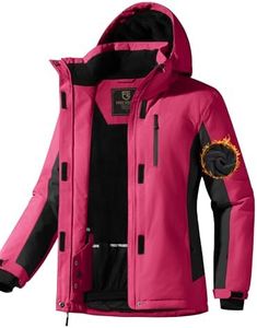 FREE SOLDIER Women's Waterproof Ski Snow Jacket Fleece Lined Warm Winter Rain Jacket with Hood Fully Taped Seams(Rose Red,2XL)