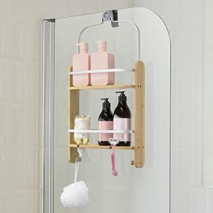 Bondi Over Door Screen Bamboo Shower Caddy with Universal Mounting Hook Shelving Hanging Organiser