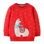 Winzik Toddler Girls Sweatshirt Cotton Crewneck Sweatshirts Kids Long Sleeve Red Pullover Sweater Shirt 2-8 Years (2-3T,Red Alpaca)