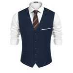 PJ PAUL JONES Mens Suit Vest Slim Fit Button Down Waistcoats Vest 5 Buttons Dressy Vest Navy Blue XL