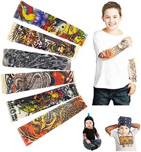 iToolai Temporary Tattoo Sleeves for Kids, Slip On Arm Sunscreen Sleeves, 6pcs - Eagle,Skull,Dragon,Clown, Snake,etc