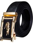 Barry.Wang Men Crocodile Belt, Gold Automatic Buckle Black Waist Ratchet Leather No Holes Novelty Belt Gift