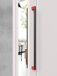 Mengshi Front Door Handle Black Thicken 1.5mm Heavy Duty Handle Commercial Stainless Steel Push Pull Door Handle Moder (Length 48 inches, Black+red)