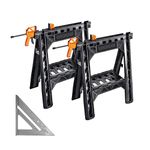 Worx WX065.3 Clamping Sawhorses with Bar Clamps and 7 Inch Metal Triangle Ruler