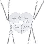 VNOX 4pcs Customize Personalised Broken Heart Necklace/Friendship/Love Family Heart Puzzle Matching Couple Pendant Necklaces for Lover Friend BFF,Stainless Steel Jewellery,Free Engraving