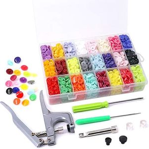 Swpeet Hight Quality 384Pcs 24 Colors Plastic T5 Snap Buttons with Snaps Pliers Set, Plastic Snaps Hand Tool Snaps Fastener Perfect for Clothes, Cloth Diapers with Organizer Storage Containers