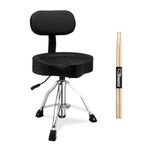 GODECOR Drum Throne with Backrest, Hydraulic Adjustable Height Drum Stool Chair with Oversized Comfortable Seat, Heavy Duty Piano Chair with Drum Stick, Black
