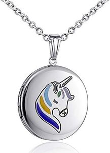 YOUFENG Unicorns Gifts for Her Love Heart Initial Letter Locket Necklace that Holds Pictures Enamel Locket Pendant Gifts for Women Round Unicorn locket