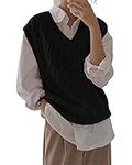 Women's V Neck Sweater Vest Oversiz