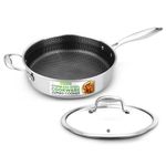 NutriChef Stainless Steel Deep Frying Pan 3.4Qt (3.8L), Jumbo Cooker, Triply Saute Pan with Lid- 10.8Inch, Induction Safe, Compatible with All Cooktops, Dishwasher and Oven Safe