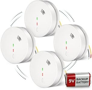 SITERWELL Hardwired Interconnected Smoke Detector, Photoelectric Smoke Alarm with 9V Backup Battery, Fire Alarm with Test/Silence Button, GS517, 4 Packs