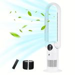 Ocean Loong 38.6” Bladeless Tower Fan & HEPA Air Purifier in One for Bedroom Home Office, 9Speeds & 9H Timer Floor Fan, 90° Oscillating & Tilt Head Air Circulator with Remote, AC68P (White)