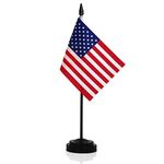 ANLEY USA Deluxe Desk Flag Set - 6 x 4 inch Miniature American US Desktop Flag with 12" Solid Pole - Vivid Color and Fade Resistant - Black Base and Spear Top