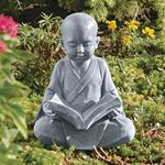 Design Toscano QL4195 Baby Buddha Studying The Five Precepts Asian Decor Garden Statue, 30 cm, Polyresin, Greystone