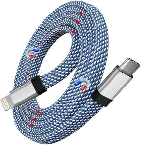 Magtame Magnetic USB C to Lightning Cable, 1M Coiled USB-C to Lightning Braided Cable Blue, MFi Certified, Fast Charging Cable Compatible with iPhone 14/13/12/11 Pro Max/XS MAX/XR/XS/X/8 SE Flat