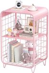 SYKIARIOL Metal Side Table,Cute Pink Nightstand,3 Tier End Table with Storage,Vintage Bedside Table,Girls Bedroom Furniture,Accent Table,Small Coffee Table for Living Room,Bedroom,Dorm