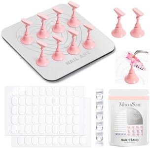 MelodySusie Nail Stand for Press Ons, Super Metal Square With Heart Pattern Magnetic Base for Painting Display with Brush Holder And Reusable Double-Sided Tape for Home DIY Salon Supplies