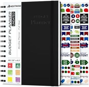 Budget Planner and Monthly Bill Organizer - Financial Planner Budget Book with Sticker Sheets - 12 Month Undated Bill Tracker Notebook with Debt, Saving and Expense Trackers - A5 (Black)