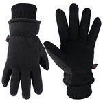 Winter Gloves Leather Thermal Glove Insulated Fleece for Driving Cycling Snow Skiing Hands Warm in Cold Weather for Men and Women (Medium,Black)