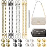 INKNOTE 8pcs Purse Chain Strap, Purse Chain Strap Short, DIY Flat Chain Strap Extender Metal with 16pcs D Ring Rivets Purse Hardware for DIY Handbag Shoulder Cross Body Replacement Metal Buckles 20cm