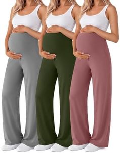 Velvelhall 3 Pack Women's Maternity Yoga Pants Lightweight Over The Belly Pregnancy Pants Wide Leg Stretchy Lounge Trousers(XX-Large,Light Gray, Army Green, Pink)