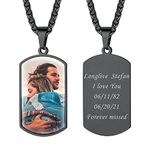 Customized Black Dog Tag Photo Necklace for Men Personalized Picture Pendant Custom Full Color Image Print Memorial Keepsakes Jewelry Loss of Father Gift for Family Dad Couples with Spiga Chain