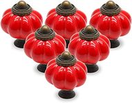 Cjueiom 12 Pack Ceramic Door Knobs Red Drawer Knobs, Pumpkin Ceramic Knobs Vintage Cupboard Knobs with Mounting Screws, Antique Wardrobe Pull Handles Kitchen Cabinet Knobs for Dresser