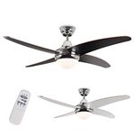 MiniSun 48" / 122cm Modern Silver Chrome & Dark Wood Blade Ceiling Fan with Frosted Opal Shade - with Remote Control