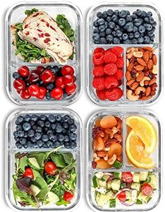 2 & 3 Compartment Glass Meal Prep Containers [4 Pack, 30 oz] - Food Storage Containers with Lids, BPA Free Food Prep Containers, Bento Box, Lunch Box, Portion Control, Airtight