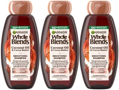 Garnier Whole Blends Smoothing Shampoo with Coconut Oil and Cocoa Butter Extracts, For Frizzy Hair, 12.5 Fl Oz, 3 Count (Packaging May Vary)