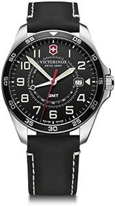 Victorinox Orologio Uomo FieldForce GMT Ø 42 mm, Swiss Made, Impermeabile fino a 100 m, Cinturino in Pelle, Nero