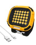 Trongle 50W LED Rechargeable Work Light, 5200LM USB Battery Security Light Portable Light Outdoor Waterproof, COB Floodlight Super Bright with Magnetic Holder, for Garage Hiking Fishing Yard - Yellow