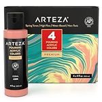 ARTEZA Acrylic Pouring Paint Set, 4 Spring Colors, 4 oz Bottles, High-Flow Paint, No Mixing Needed, Art Supplies for Canvas, Glass, Paper, Wood, Tile, and Stones