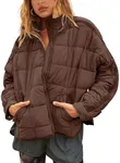 Bianstore Women's Oversized Splice Quilted Lightweight Puffer Jacket Casual Padded Coat (Coffee-Small)