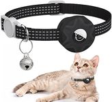 Air tag Cat Collar Reflective Cat Collar with Bell and Safety Buckle Collar with Waterproof Holder Lightweight Tracking Cat Collar for Kittens and Puppies Separate Cat Collar (Black)