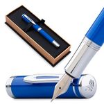 Wordsworth and Black Fountain Pen Mini EDC: Luxury Blue Heavy Pocket Pen, Chrome Finish, Medium Nib, 6 Ink Cartridges, Ink Converter, Travel Refillable Writing Pen Gift Set, Men & Women