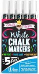 Liquid Chalk Marker Pen - White Dry Erase Marker - Chalk Markers for Chalkboard Signs, Windows, Blackboard, Glass - 6mm Reversible Tip (5 Pack) - 24 Chalkboard Labels Included